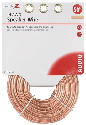 Zenith AS105014C Speaker Wire, 14 AWG, 50 Feet, Clear PVC