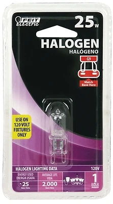 Feit Electric BPQ25/G9 Halogen Lamp, 25W, G9 Base, T4, 2000 Hr