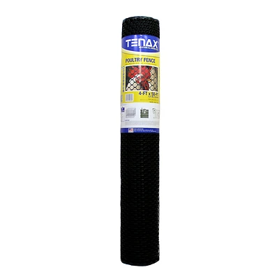 Tenax 72120346 Poultry Netting, Black Polyethylene, 3/4 In Mesh, 48 In. x 50 Ft.