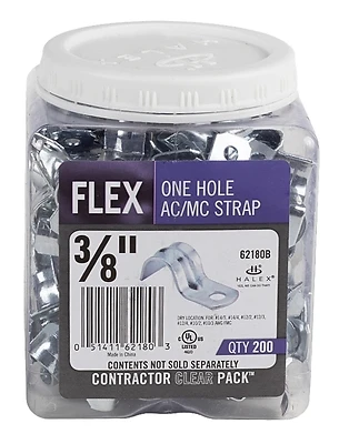 3/8 In. Flexible Metal Conduit 1-hole Straps 200-pack, Steel, Model 62180b