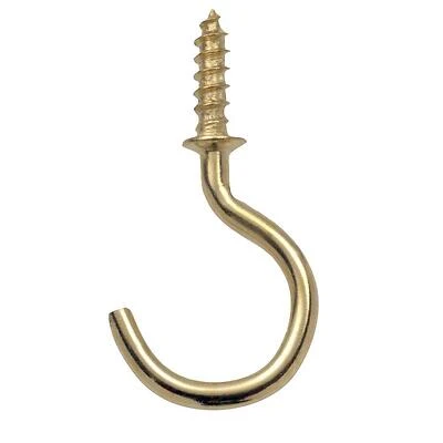 7/8 In. Brass-plated Steel Cup Hooks 6 Pk, 20 Lb Capacity