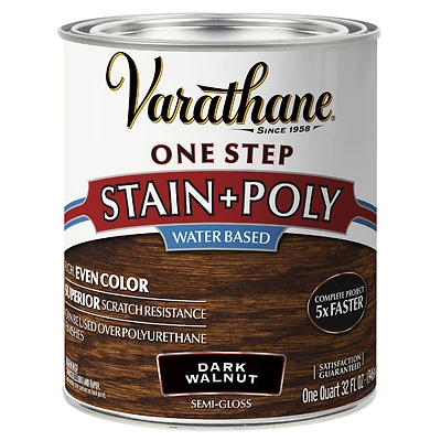 Stain & Polyurethane, Water-Based, Dark Walnut, 1-Qt.