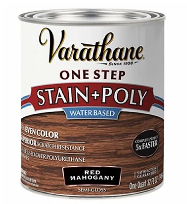 One Step Stain & Polyurethane, Water-Based Semi Gloss, Red Mahogany, Qt.