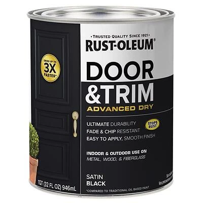 Rust-Oleum 369383 Door and Trim Paint, Satin Black, Quart