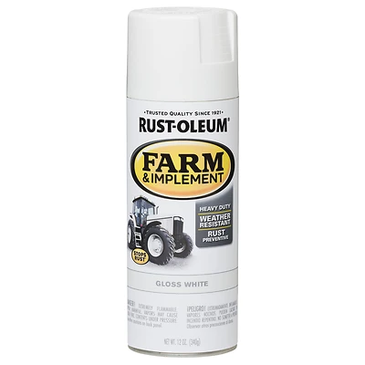 Rust-Oleum 280132 Farm & Implement Spray Paint, Gloss White, 12 Oz.