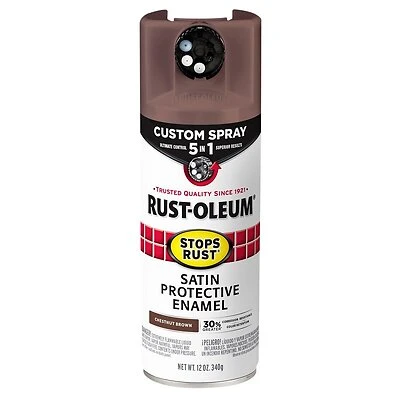 Rust-Oleum 376877 Stops Rust Custom Spray 5-in-1 Spray Paint, Satin Chestnut Brown, 12 oz