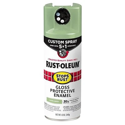 Rust-Oleum 384753 Stops Rust Custom Spray 5-in-1, Gloss Laurel Green, 12 Oz