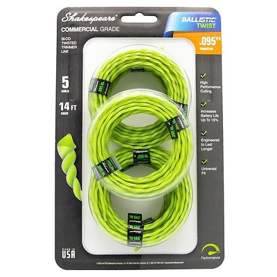 Ballistic Twist Universal Pre-cut Trimmer Line Coils (5-pack) 0.095 X 14 In.