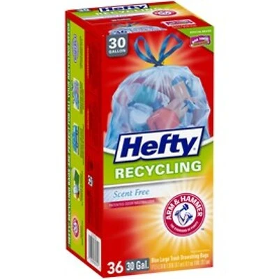 Hefty 36-Count 30 Gallon Scent Free Blue Indoor/Outdoor Recycling Trash Bags