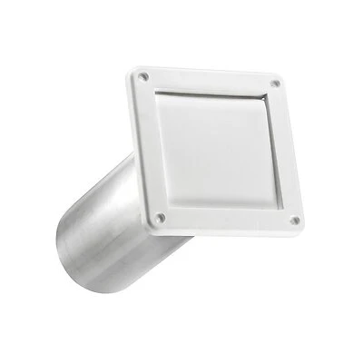 Single Flap Louver Vent + Tail Pipe, White Plastic, 4 In.