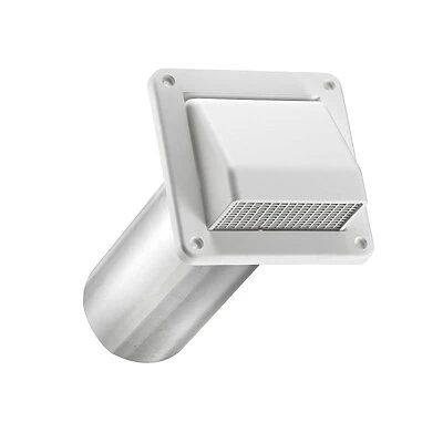 4 In. Fresh Air Intake Vent, White Plastic, 11 In. Tail Pipe