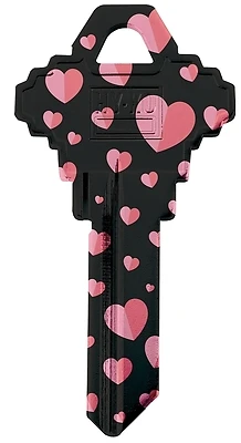 Hy-Ko 16010SC1-30 Key Blank, Brass, Black/Pink Heart, Schlage SC1