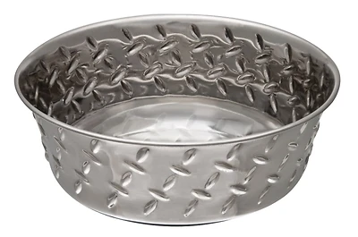 Silver Diamond Plated Stainless Steel Pet Bowl, 2 Cups Capacity, Model 7254