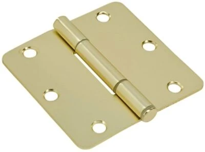 854335 3.5 in. Squeak-Proof 0.25 in. Round Corner Door Hinge, Satin Brass - Pack of 3