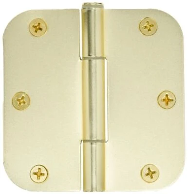 854331 0.625 x 3.5 in. Squeak-Proof Round Corner Door Hinge, Brass - Pack of 3