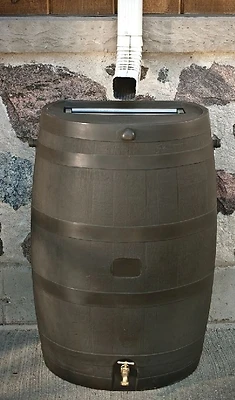 RTS Home Accents 55100009005681 Rain Barrel, 50 Gal, Wood Texture, Brass Spigot
