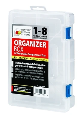 Clear Adjustable Compartment Storage Box, 9.25" X 6.25" X 2.5", Model Qb600