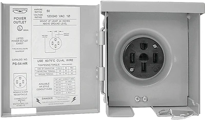50-amp Rv Power Outlet Panel With Nema 14-50 Receptacle - Heavy-duty Steel Construction