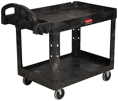 Rubbermaid Commercial Heavy Duty Black 2-shelf Utility Cart, 25.9 In. W, 500 Lb Capacity