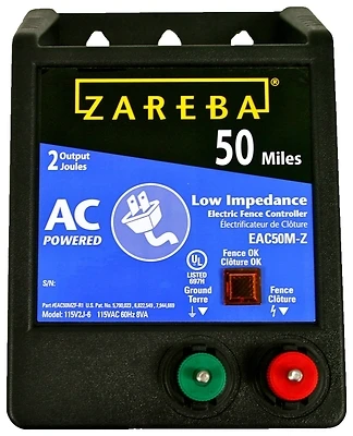 Zareba EAC50M-Z Electric Fence Charger, 2 Joules, 115V, 50 Mile Range