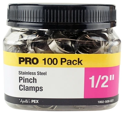 1/2 In. Stainless Steel Pex Barb Pinch Clamp Jar (100 Pk) - Durable Fasteners