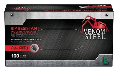 Steel Heavy Duty Black Nitrile Gloves, Large, 100 Pk, Model Ven6143nh