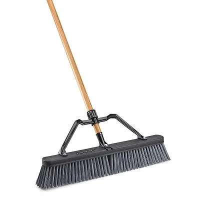 Libman 1293 Rough-Surface Push Broom, 24 In., Polymer Bristle, Wood Handle