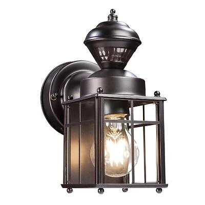 Globe Electric 60000001 Franklin Matte Black Motion-Sensing LED Wall Lantern, 9.5 In.