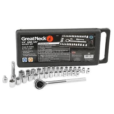 40 Piece 1/4 And 3/8 Inch Drive Metric And Sae Ratchet And Socket Set