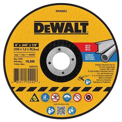 DeWalt DWA8053 Abrasive Cut-Off Wheel, Aluminum Oxide, .045 x 6 In.