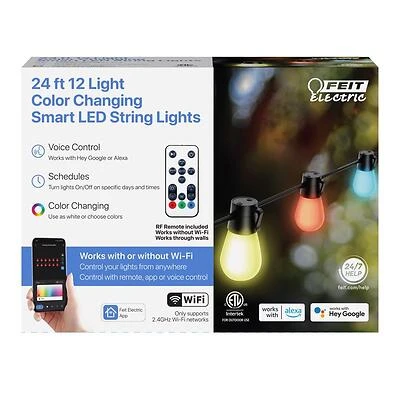 Feit Electric LVSL24-12RGBWAG Smart LED String Lights, 24 Ft., 12 Lights, Multicolor