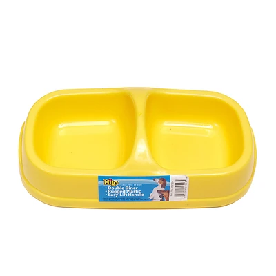 Yellow Plain Plastic 5.5 Oz. Double Pet Feeder For Dogs - Model 00211h