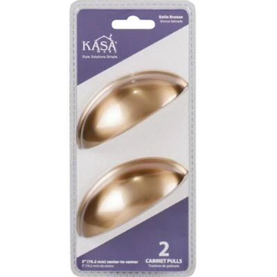 KasaWare K3833SBZ-2 Cabinet Cup Pull, 3-11/16 in L Handle, 1-5/16 in Projection, Zinc, Satin Bronze