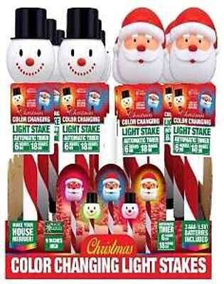 Santa And Snowman Led Path Light Stakes - Model 70299 - Color Changing