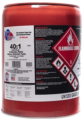 VP Racing 6292 40:1 Premixed Small Engine Fuel, Ethanol-Free, 5 Gal Pail