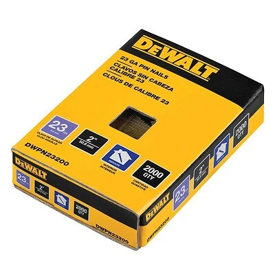 DeWalt DWPN23200 23-Gauge Pin Nails, 2 In., Glue Collated, Chisel Point