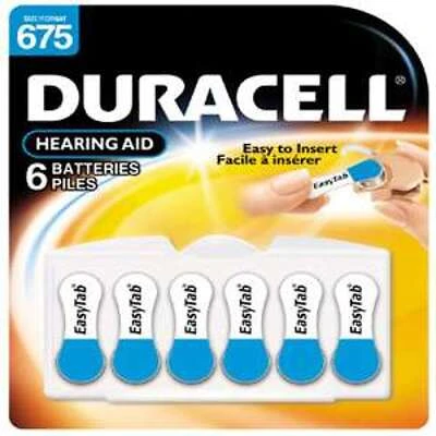 Duracell Easy Tab Hearing Aid Batteries #675, 6 ea
