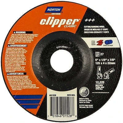 Clipper 5 In. D X 7/8 In. Type 27 Classic Grinding Wheel