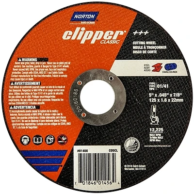 Clipper 5 In. D X 7/8 In. Aluminum Oxide Cut-off Wheel 1 Pk, 0.040 In. Thick