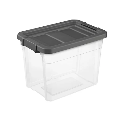 30 Quart Flat Gray Stacker Storage Tote With Clear Base