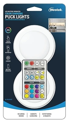 Westek BL-PCLR-W2 Color-Changing LED Puck Light, Remote, 80 Lumens, 2-Pack