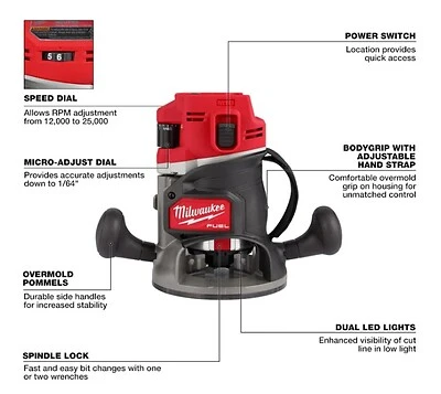 M18 Fuel Brushless 1/2 In. Cordless Router 2.25 Hp Tool Only
