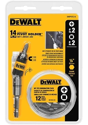 DeWalt DWPVTC14 Pivot Bit Holder Set, 1/4 In. Shank, 14 Piece