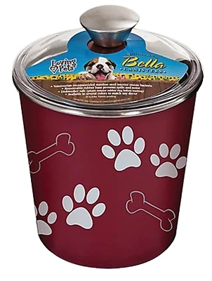 Bella Bowl Red Bones And Paw Prints Stainless Steel 8 Cups Pet Food Storage Container