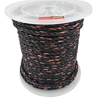 Twisted Polypropylene Rope 1/2 Inch Diameter 200 Feet Length Black/orange