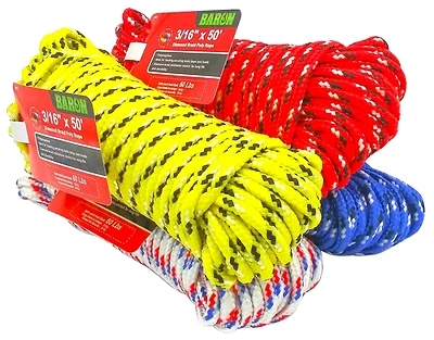Baron 42607 Diamond Braided Polypropylene Rope, 3/16 In x 50 Ft