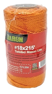 Baron 10812 Twisted Mason Line, #18, 250 ft, Orange