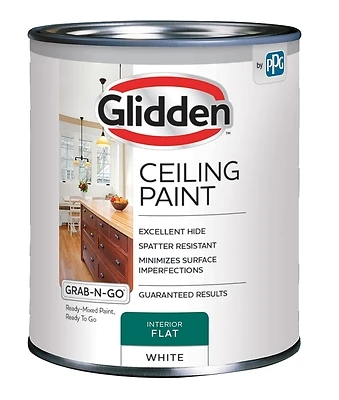 Grab-n-go Ceiling Paint, Interior, White, Flat Finish, 1 Quart