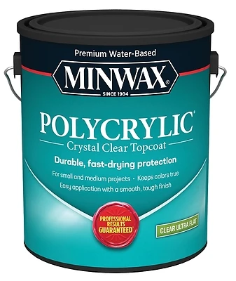 Minwax 111110000 Polycrylic Waterbased Protective Finish, Ultra Flat, Clear, 1 Gal