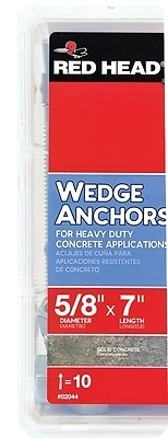 5/8 In. X 7 In. Steel Wedge Anchors, Hex-nut-head, 10 Pk